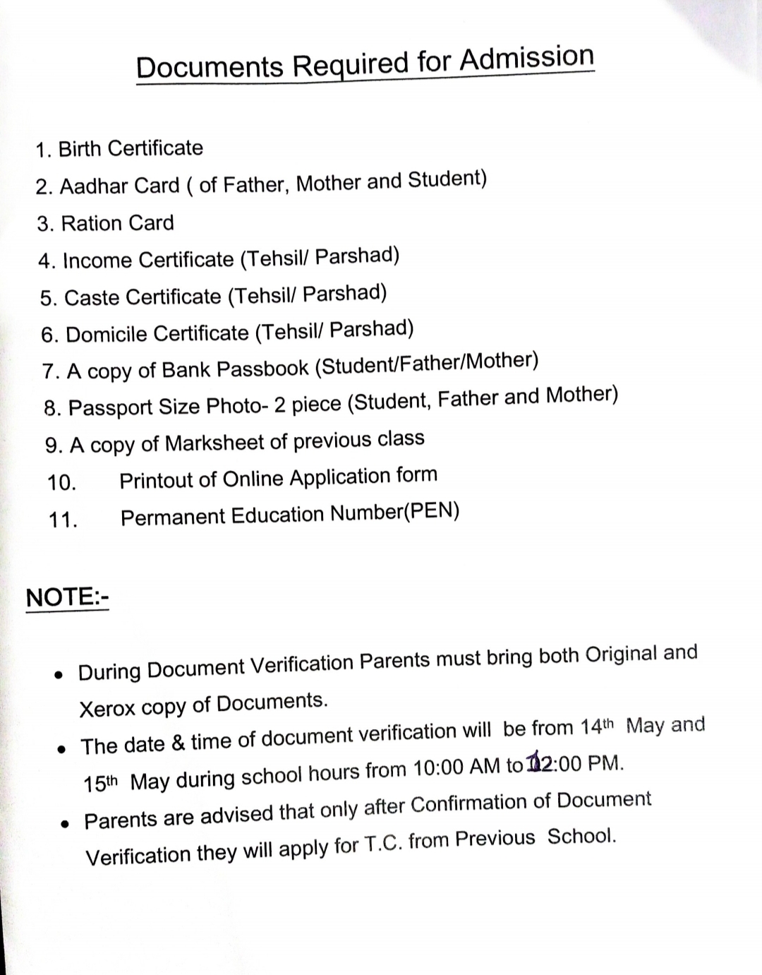 Document Verification for Selected students  2026-27